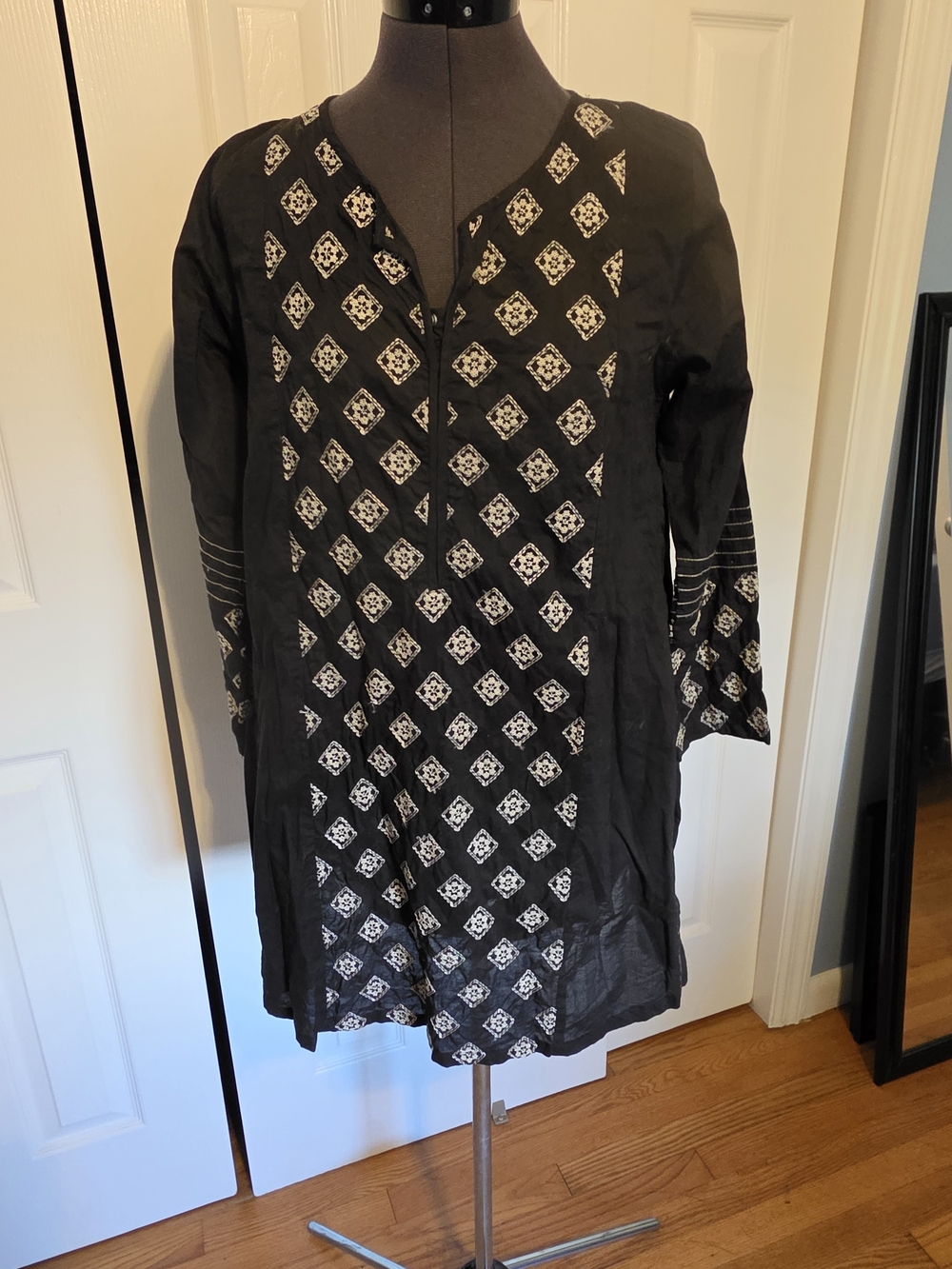 Black Embroidered Tunic Dress - Women’s Lightweight